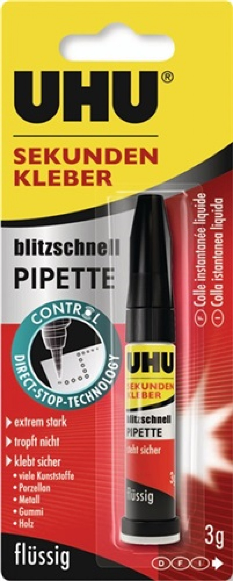 Sekundenkleber blitzschnell PIPETTE Control 3g farblos Tube UHU Sekundenkleber blitzschnell PIPETTE Control 3g farblos Tube UHU
