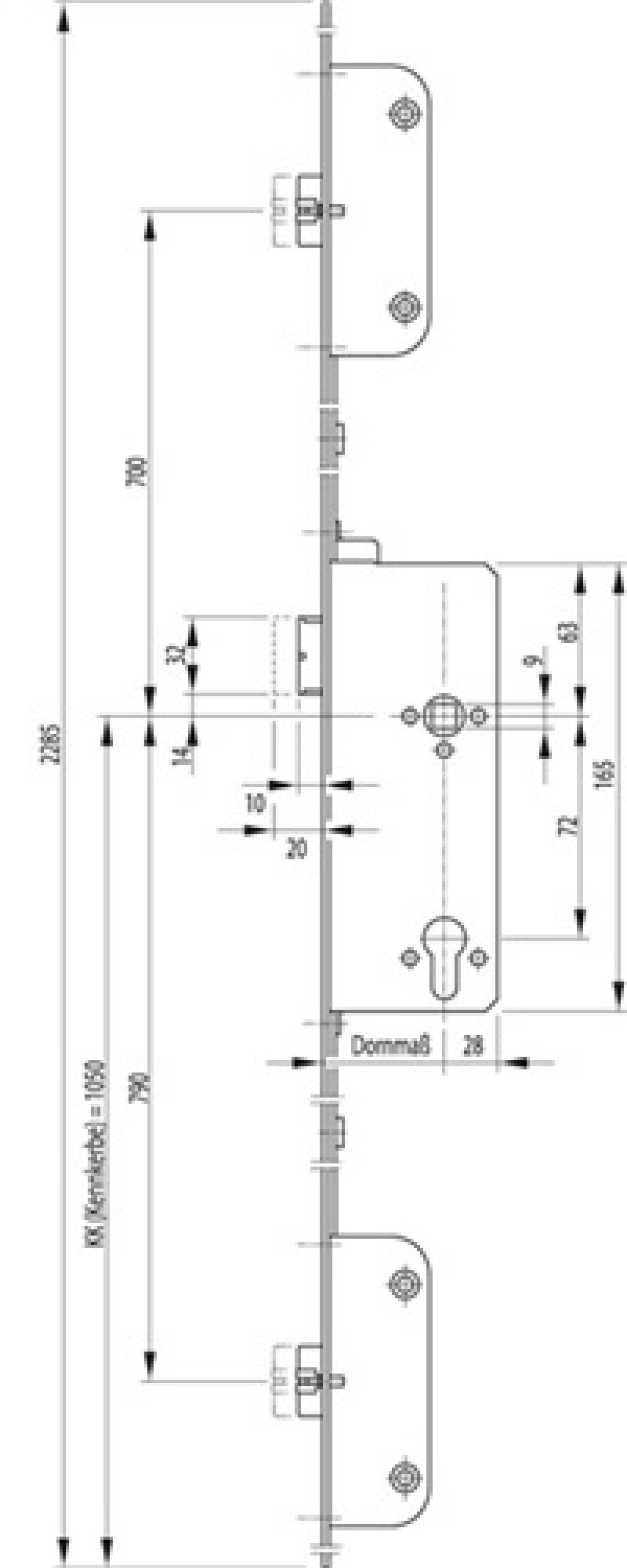 Panikschloss SECURY 2116 Fkt. E 24/80/72mm DIN L Stulpl. 2285mm Panikschloss SECURY 2116 Fkt. E 24/80/72mm DIN L Stulpl. 2285mm