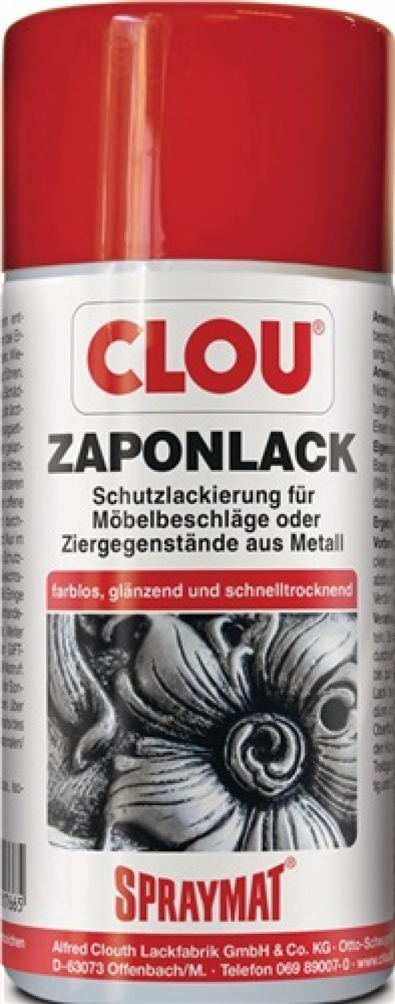 Zaponlack (Metallfirnis) SPRAYMAT farblos glänzend 300 ml Spraydose CLOU Zaponlack (Metallfirnis) SPRAYMAT farblos glänzend 300 ml Spraydose CLOU