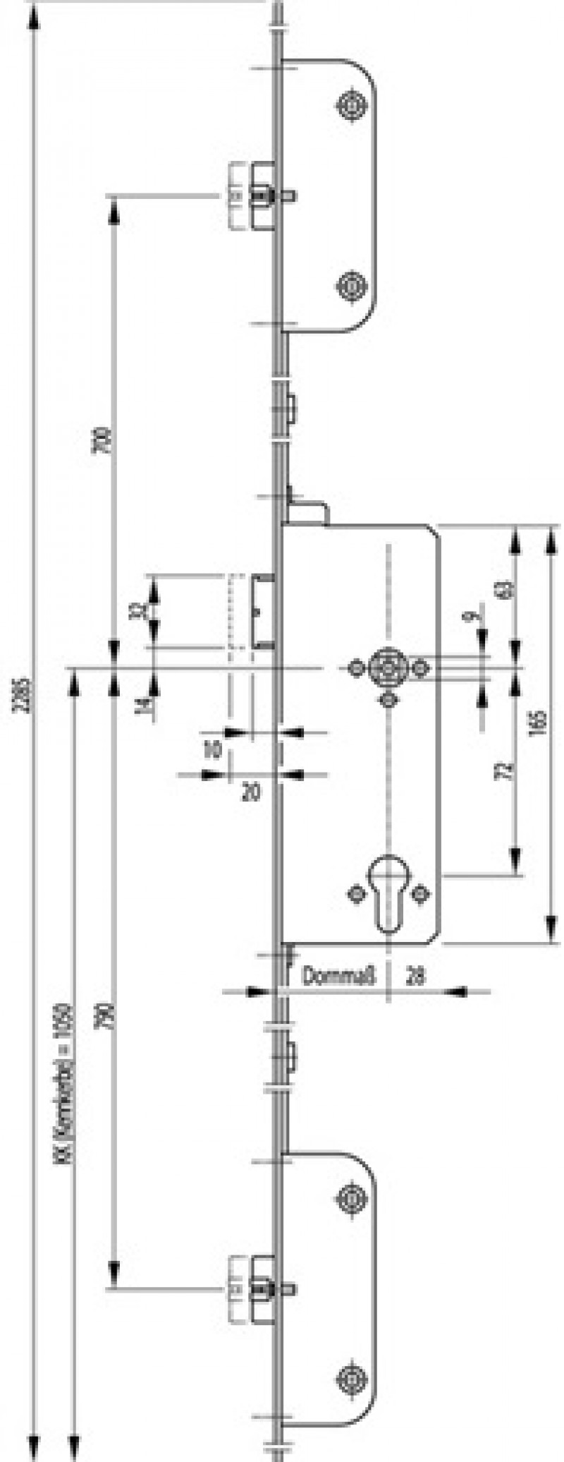 Panikschloss SECURY 2112 Fkt. C 24/80/72mm DIN R Stulpl. 2285mm Panikschloss SECURY 2112 Fkt. C 24/80/72mm DIN R Stulpl. 2285mm