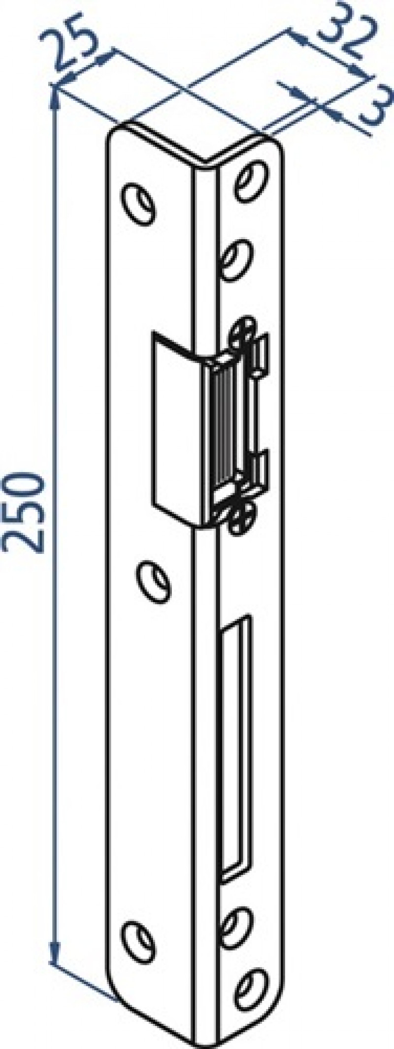 Schließteil 59299 Falle/Riegel 32x25x250mm li.silberf.