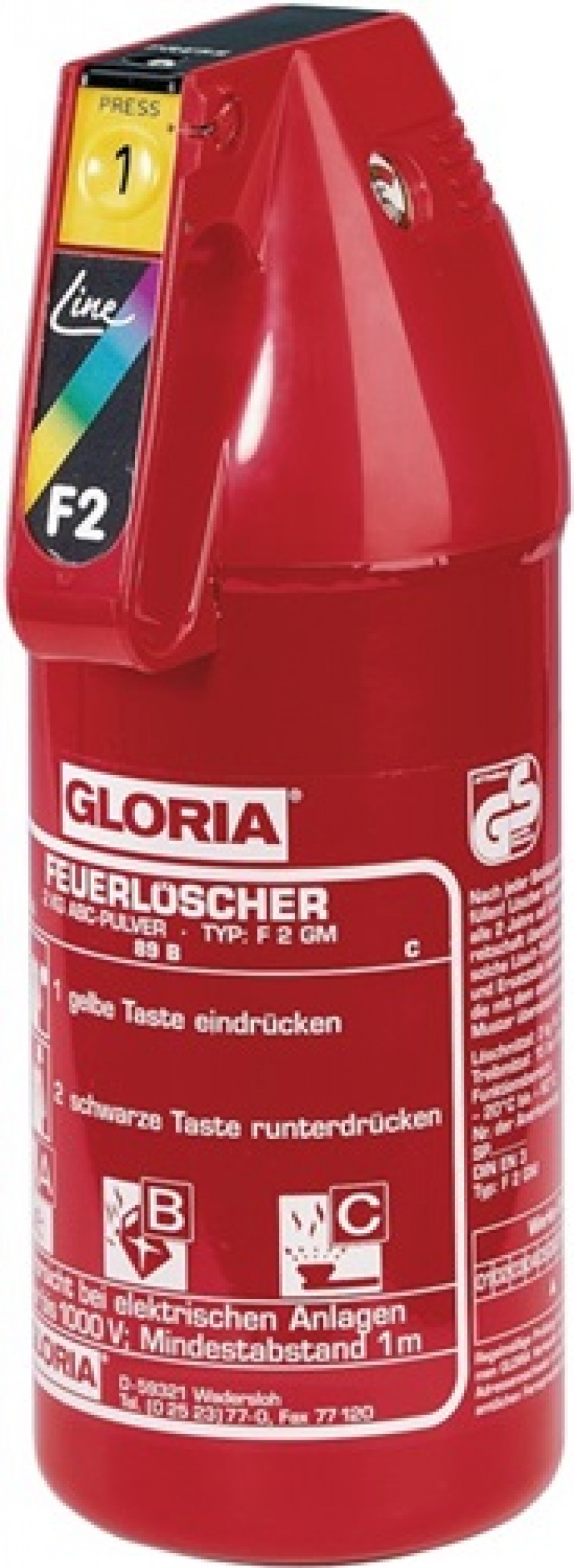 Pulverfeuerlöscher 2kg m.Dauerdruck Brandkl.13 A 89 B C m.Manometer,m.Halter