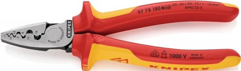 Aderendhülsenzange L.180mm 0,25-16,0 (AWG 23-5) mm² pol.2K-Hülle VDE KNIPEX Aderendhülsenzange L.180mm 0,25-16,0 (AWG 23-5) mm² pol.2K-Hülle VDE KNIPEX