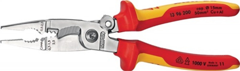 Elektroinstallationszange L.200mm VDE verchr.2K-Hülle m.Öffnungsf.KNIPEX Elektroinstallationszange L.200mm VDE verchr.2K-Hülle m.Öffnungsf.KNIPEX