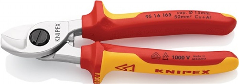 Kabelschere VDE L.165mm max.28mm2 Chrom Mehrkomp.-Hüllen KNIPEX m.Abgleitschutz Kabelschere VDE L.165mm max.28mm2 Chrom Mehrkomp.-Hüllen KNIPEX m.Abgleitschutz