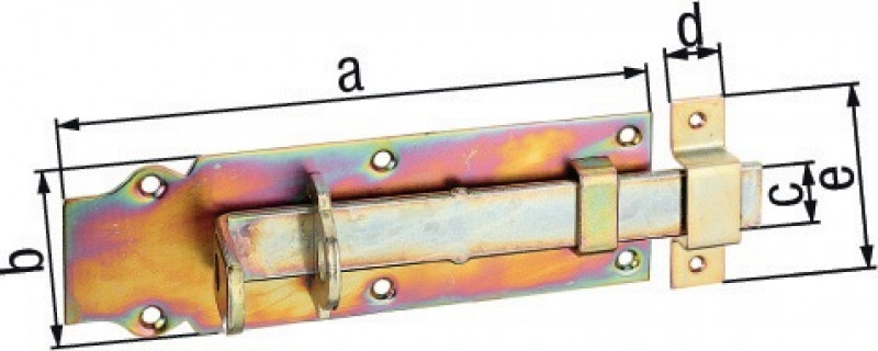 Schlossriegel L.100mm B.44mm ger. STA galv. gelb verz. Ausschub 27mm GAH Schlossriegel L.100mm B.44mm ger. STA galv. gelb verz. Ausschub 27mm GAH