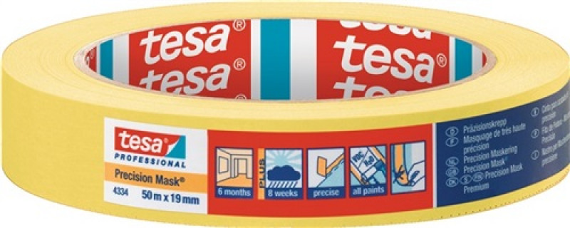 Präzisionskrepp® 4334 glatt gelb L.50m B.19mm Rl.TESA Präzisionskrepp® 4334 glatt gelb L.50m B.19mm Rl.TESA