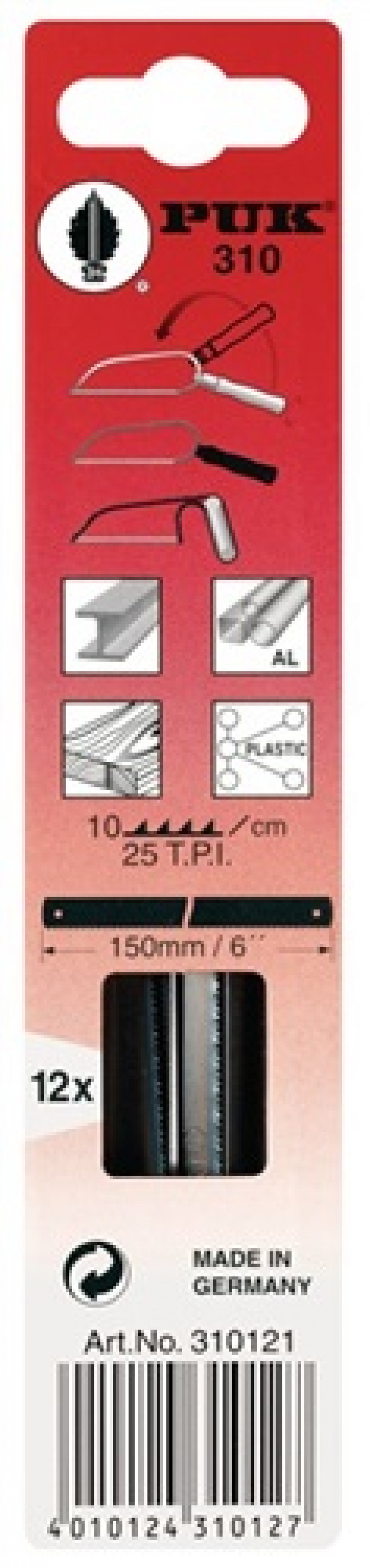 Metallsägeblatt L.150mm B.6mm gewellt 25Z./Zoll f.Metall/Ku. 12St./Karte Metallsägeblatt L.150mm B.6mm gewellt 25Z./Zoll f.Metall/Ku. 12St./Karte