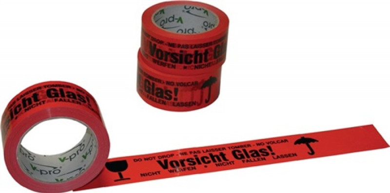 Warnklebeband PVC,Vorsicht Glas L.66 m,B.48mm rot Rl. Warnklebeband PVC,Vorsicht Glas L.66 m,B.48mm rot Rl.