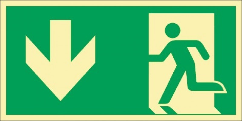 Rettungszeichen DIN EN ISO 7010 L297xB148mm Notausgang Querf./m.Figur Folie