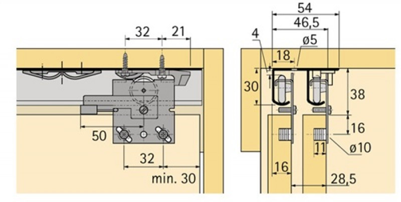 Laufprofil zu Top Line 27 3500mm Alu. blk Hettich Laufprofil zu Top Line 27 3500mm Alu. blk Hettich