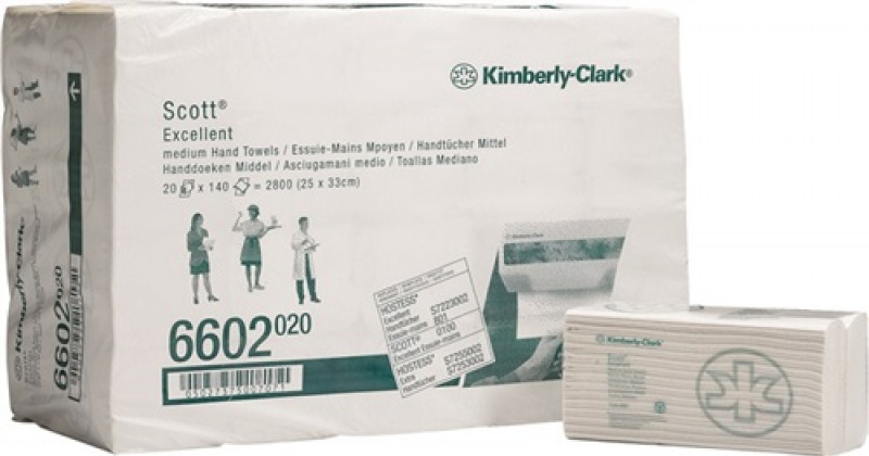 Handtuch Scott 6602 2-lagig weiß L330xB250ca.mm 20 Päckchen x140 Tü.