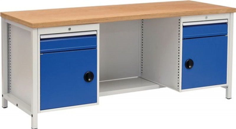 Werkbank grau/blau B2000xH859xT750mm Buche Multiplex 40mm 2 Schubl.2 Türen Werkbank grau/blau B2000xH859xT750mm Buche Multiplex 40mm 2 Schubl.2 Türen