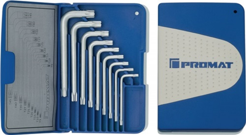 Winkelschraubendrehersatz 9tlg.T9-T45 Kunststoff-Klappkassette PROMAT Winkelschraubendrehersatz 9tlg.T9-T45 Kunststoff-Klappkassette PROMAT