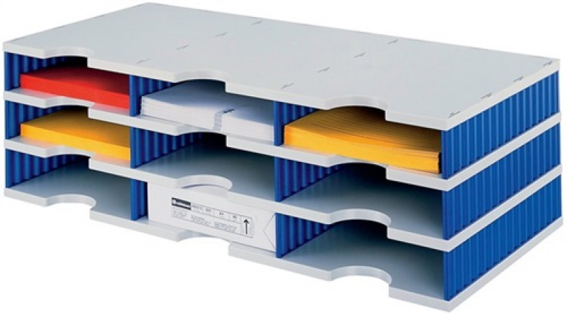 Sortierablage Trio 9 Fächer H223xB723xT331mm Polystyrol grau/blau