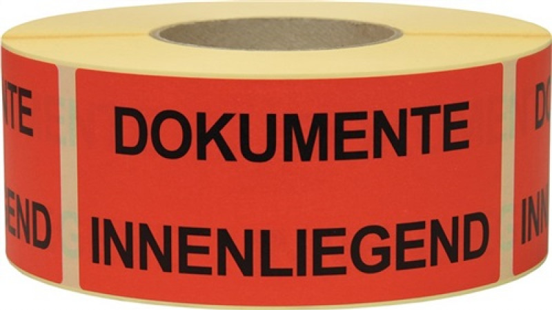 Hinweisetikett Dokumente inliegend L.145 mm,B.70mm rot 1000 St./Rolle Hinweisetikett Dokumente inliegend L.145 mm,B.70mm rot 1000 St./Rolle