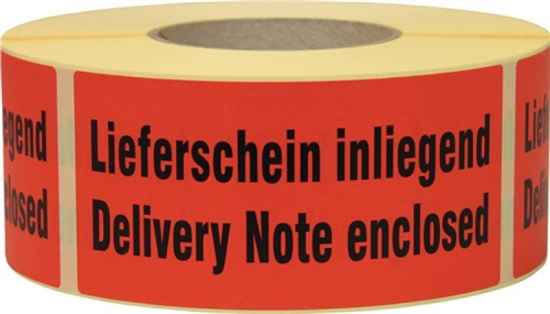 Hinweisetikett Lieferschein inliegend L.145 mm,B.70mm rot 1000 St./Rolle Hinweisetikett Lieferschein inliegend L.145 mm,B.70mm rot 1000 St./Rolle