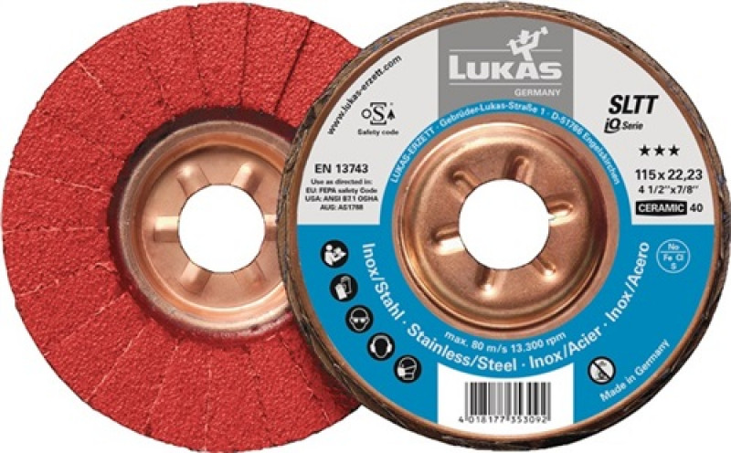 Fächerscheibe SLTT Ceramic D.115mm K.40 fl.INOX/Stahl CO LUKAS Fächerscheibe SLTT Ceramic D.115mm K.40 fl.INOX/Stahl CO LUKAS