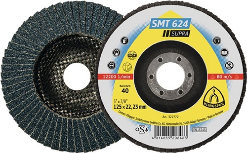 Fächerscheibe SMT 624 Supra D.125mm K.120 12Grad gewölbt INOX ZK Fächerscheibe SMT 624 Supra D.125mm K.120 12Grad gewölbt INOX ZK