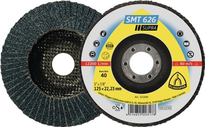 Fächerscheibe SMT 626 Supra D.125mm K.80 6Grad gewölbt INOX ZK Fächerscheibe SMT 626 Supra D.125mm K.80 6Grad gewölbt INOX ZK