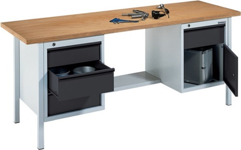 Werkbank BT495 B2000xT700xH840mm Buche grau anthr.grau Anz.Schubl.4 Anz.Türen1 Werkbank BT495 B2000xT700xH840mm Buche grau anthr.grau Anz.Schubl.4 Anz.Türen1