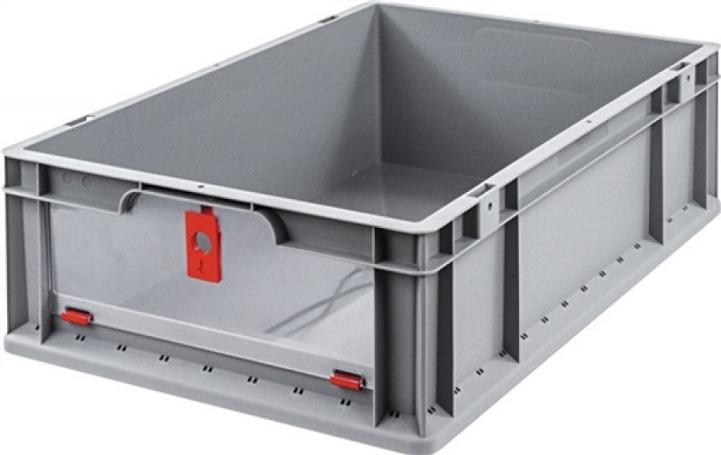 Transportstapelbehälter L600xB400xH170mm grau rot PP m.Klappscheibe Transportstapelbehälter L600xB400xH170mm grau rot PP m.Klappscheibe
