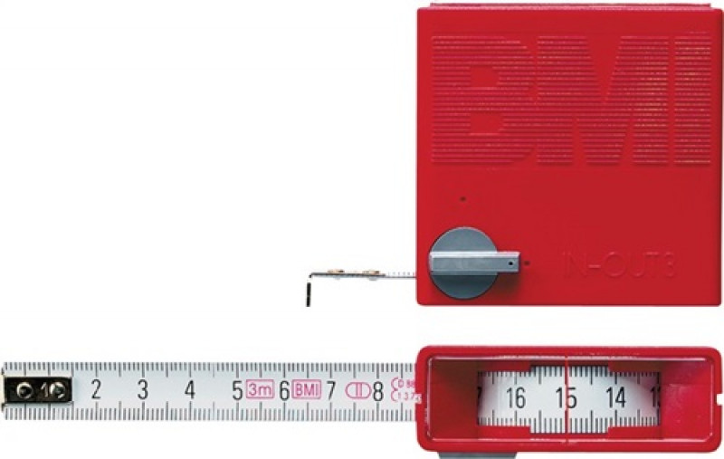 Taschenrollbandmaß IN-OUT L.3m Band-B.13mm mm/cm EG II PA Sichtfenster BMI Taschenrollbandmaß IN-OUT L.3m Band-B.13mm mm/cm EG II PA Sichtfenster BMI