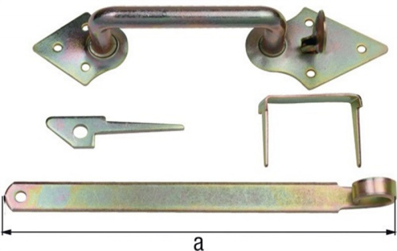 Klinkenset 260mm galvanisch,gelb verz.f.Flechtzaun- u.leichte Holztore GAH