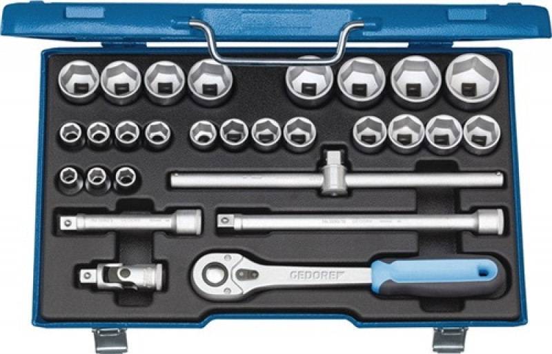 Steckschlüsselsatz 1/2 Zoll 6 KT 28 tlg. 10 - 36 mm 6 KT Stahlblechkassette Steckschlüsselsatz 1/2 Zoll 6 KT 28 tlg. 10 - 36 mm 6 KT Stahlblechkassette