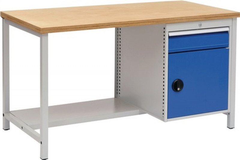 Werkbank grau/blau B1500xH859xT750mm Buche Multiplex 40mm 1Schubl.1Türen Werkbank grau/blau B1500xH859xT750mm Buche Multiplex 40mm 1Schubl.1Türen