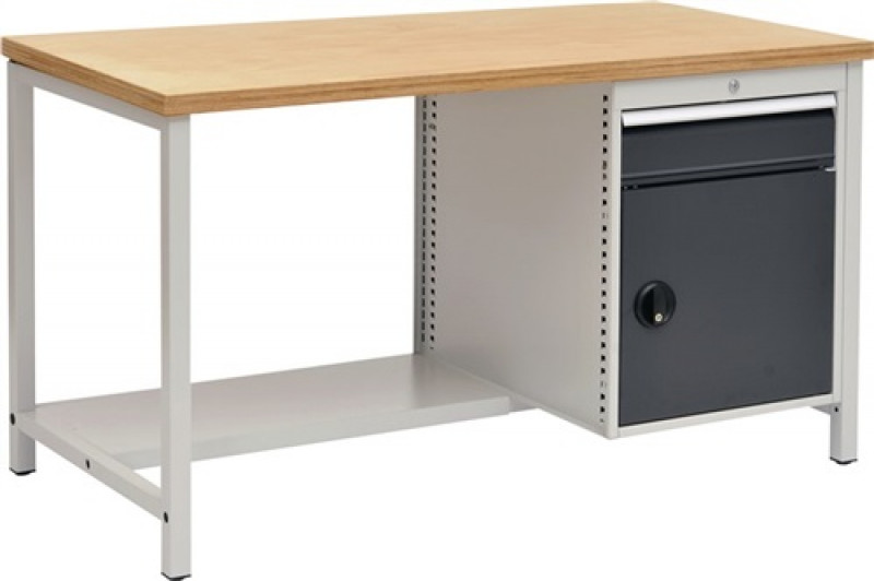 Werkbank grau/anthrazitgrau B1500xH859xT750mm Buche Multiplex 40mm 1Schubl.1Tür Werkbank grau/anthrazitgrau B1500xH859xT750mm Buche Multiplex 40mm 1Schubl.1Tür