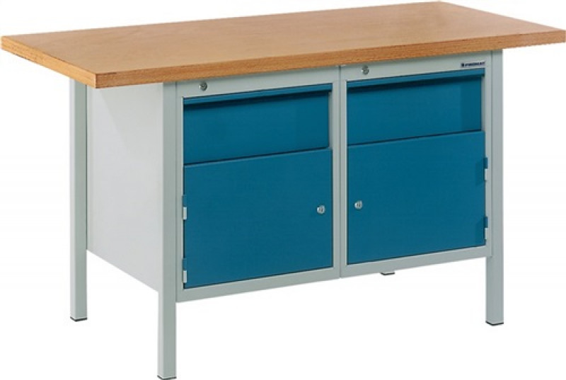 Werkbank BT495 B1500xT700xH840mm Buche grau brillantblau Anz.Schubl.2 Anz.Türen2 Werkbank BT495 B1500xT700xH840mm Buche grau brillantblau Anz.Schubl.2 Anz.Türen2