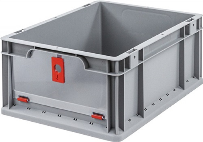 Transportstapelbehälter L400xB300xH170mm grau rot PP m.Klappscheibe Transportstapelbehälter L400xB300xH170mm grau rot PP m.Klappscheibe