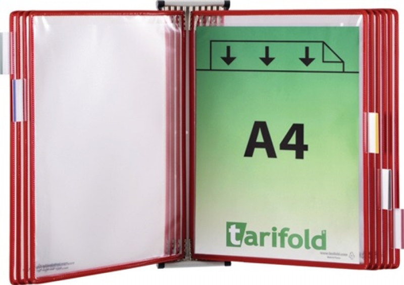Wandhalter 5 Sichttafeln rot m.Drahtrahmen,ku.-ummantelt f.DIN A4