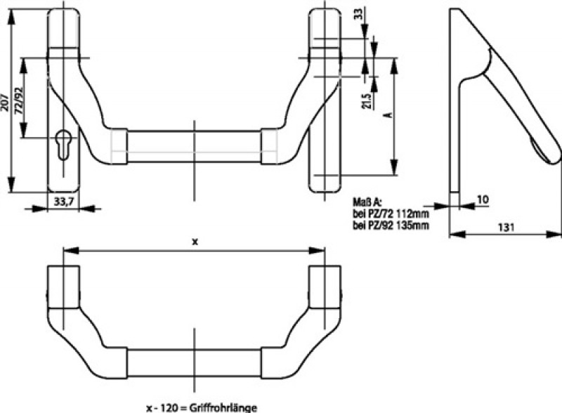 Stangengriff Griffrohr L.785mm BKS