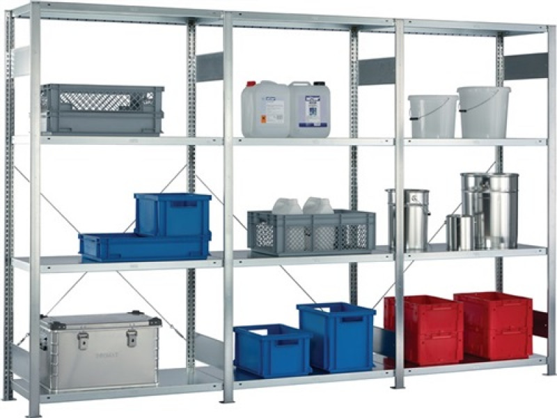 Steckregal H2000xB3000xT400mm Grund-/Anbauregal verz.12 Stahlböden Trgf.150kg Steckregal H2000xB3000xT400mm Grund-/Anbauregal verz.12 Stahlböden Trgf.150kg