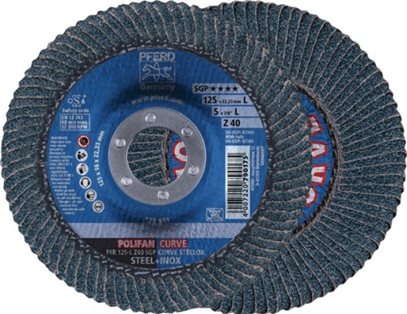 Fächerscheibe Z SGP CURVE STEELOX D.125mm K.40 INOX ZK Ausf.M PFERD Fächerscheibe Z SGP CURVE STEELOX D.125mm K.40 INOX ZK Ausf.M PFERD