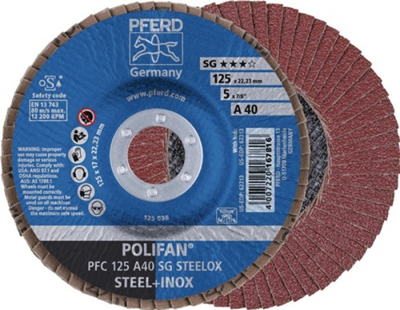 Fächerscheibe POLIFAN® A SG STEELOX D.115mm K.A-40 kon.Stahl/Holz NK Fächerscheibe POLIFAN® A SG STEELOX D.115mm K.A-40 kon.Stahl/Holz NK