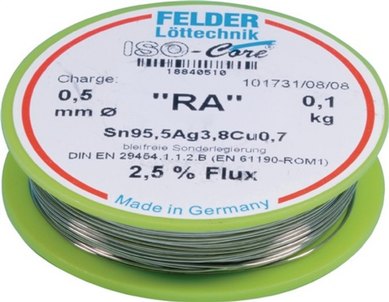 Lötdraht ISO-Core® RA 1mm 100g Sn95,5Ag3,8Cu0,7 FELDER Lötdraht ISO-Core® RA 1mm 100g Sn95,5Ag3,8Cu0,7 FELDER