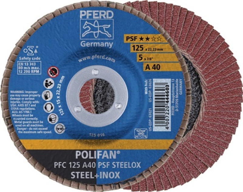 Fächerscheibe A PSF STEELOX D.115mm K.A-40 kon.Stahl/Holz NK PFERD Fächerscheibe A PSF STEELOX D.115mm K.A-40 kon.Stahl/Holz NK PFERD