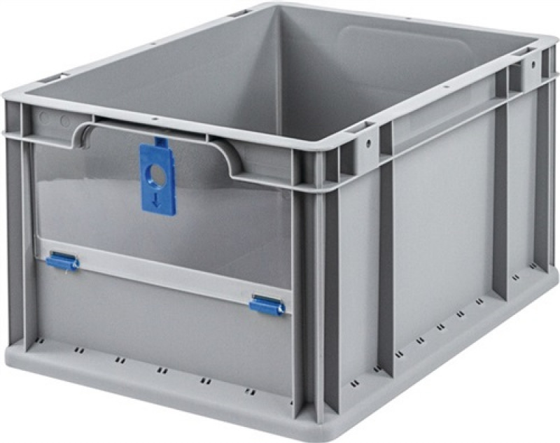 Transportstapelbehälter L400xB300xH220mm grau blau PP m.Klappscheibe Transportstapelbehälter L400xB300xH220mm grau blau PP m.Klappscheibe
