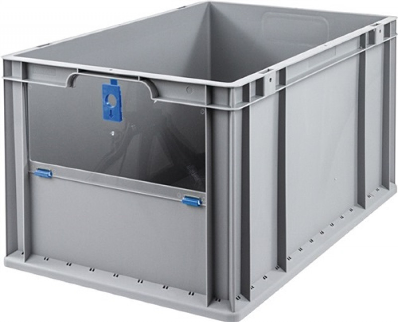 Transportstapelbehälter L600xB400xH320mm grau blau PP m.Klappscheibe Transportstapelbehälter L600xB400xH320mm grau blau PP m.Klappscheibe