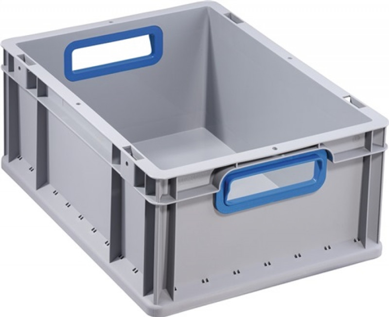 Transportstapelbehälter L400xB300xH170mm grau PP offener Griff blau Transportstapelbehälter L400xB300xH170mm grau PP offener Griff blau