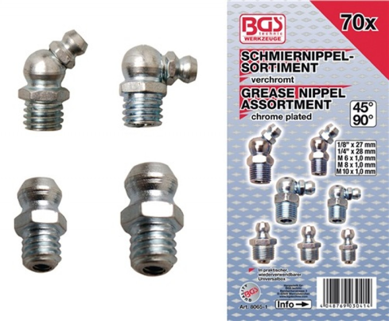 Schmiernippelsortiment 70-teilig Metrisch/Zoll BGS Schmiernippelsortiment 70-teilig Metrisch/Zoll BGS