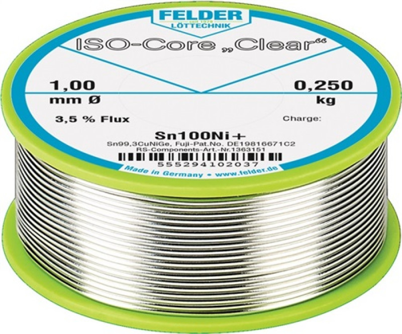 Lötdraht ISO-Core® Clear 1,5mm 100g Sn100Ni+ FELDER Lötdraht ISO-Core® Clear 1,5mm 100g Sn100Ni+ FELDER