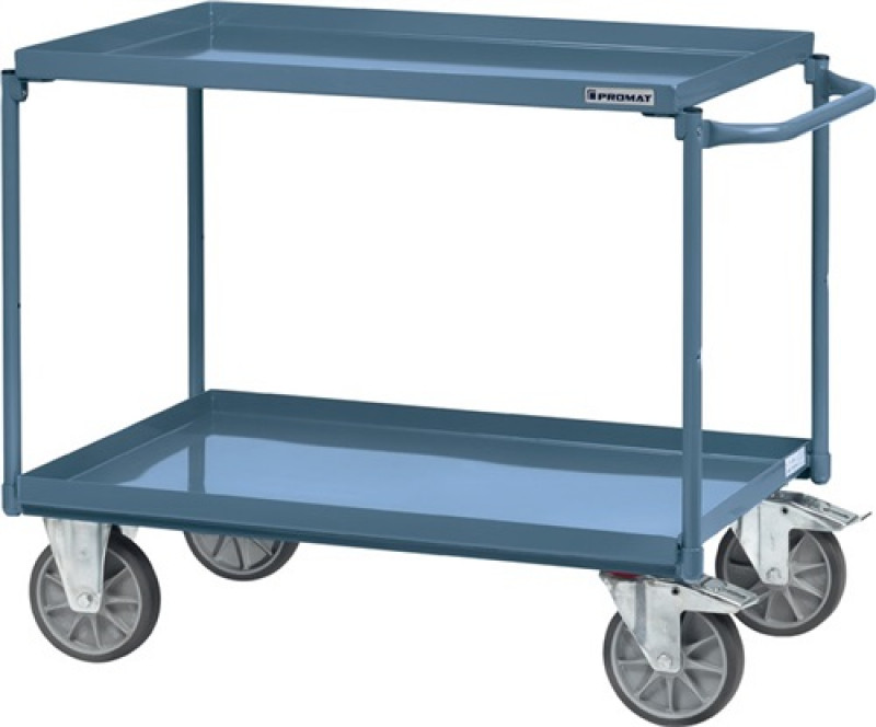 Tischwagen Bügel waagerecht 2 Stahlblechwannen L850xB500mm Rand-H.40mm taubenbl. Tischwagen Bügel waagerecht 2 Stahlblechwannen L850xB500mm Rand-H.40mm taubenbl.