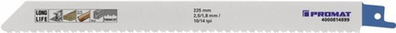 Säbelsägeblatt L.225mm B.19mm MET TPI 10/14 2,5/1,8mm 5 St./Karte Säbelsägeblatt L.225mm B.19mm MET TPI 10/14 2,5/1,8mm 5 St./Karte