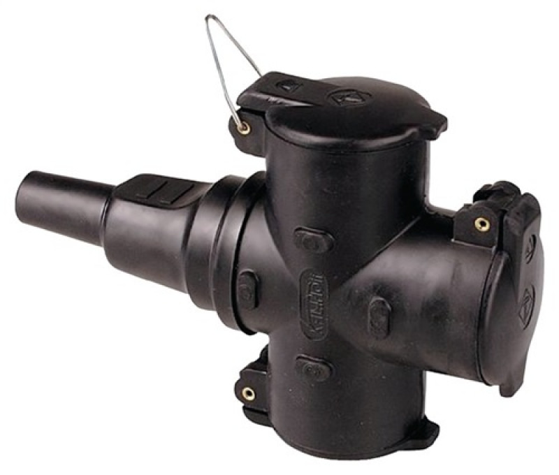 Hängekupplung 10-16 A 250 V schwarz IP44 Vollgummi,3-fach,m.Klappdeckel Hängekupplung 10-16 A 250 V schwarz IP44 Vollgummi,3-fach,m.Klappdeckel