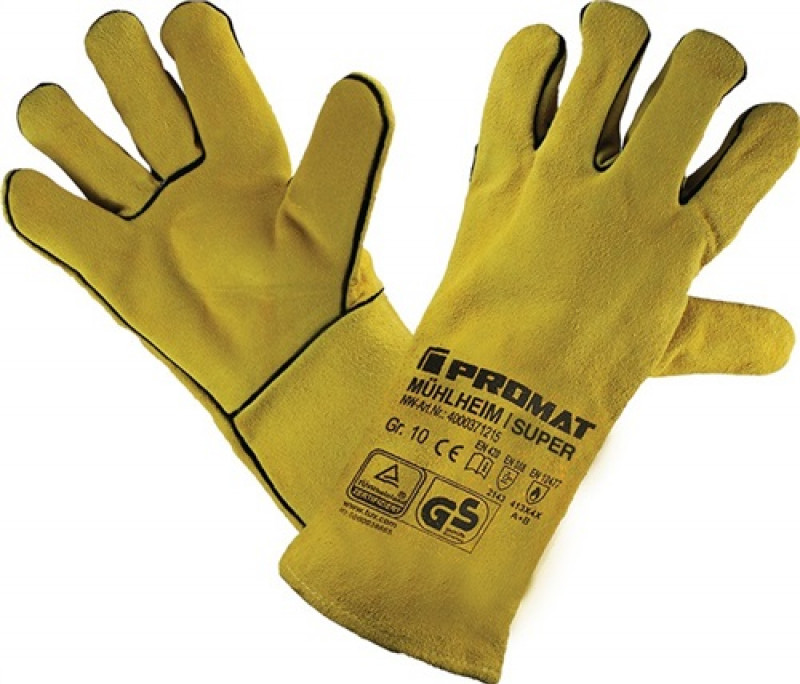 Schweißerhandschuhe Mühlheim I Super Gr.10 gelb Qualitäts-Rindspaltleder 6 PA