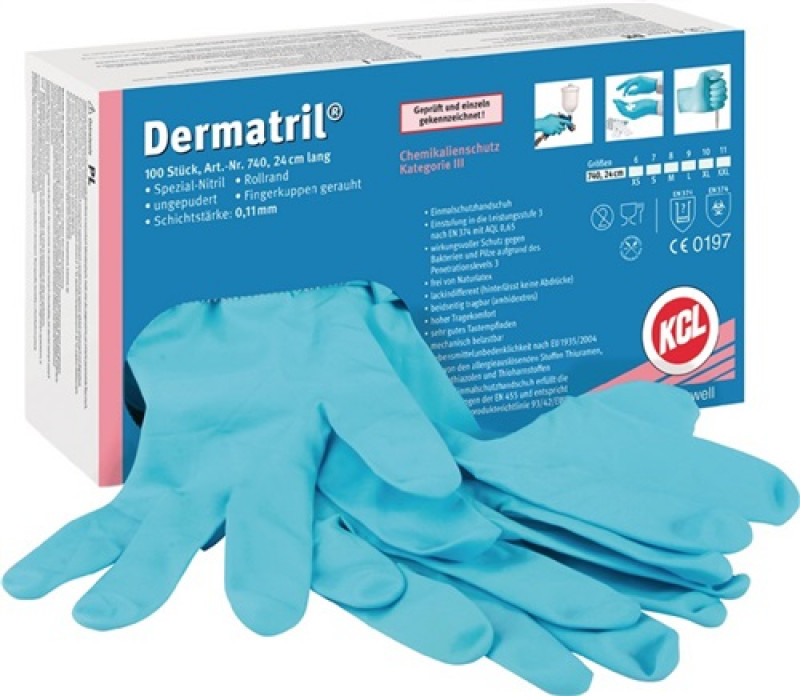 Einweghandschuhe Dermatril 740 Gr.7 blau Nitril EN 374,EN 455 Kat.III Einweghandschuhe Dermatril 740 Gr.7 blau Nitril EN 374,EN 455 Kat.III